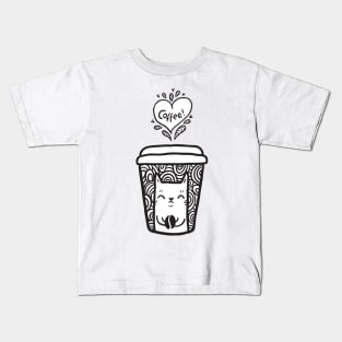 Doodle coffee cat Kids T-Shirt